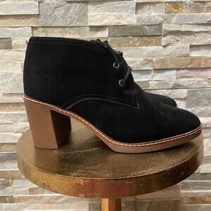 Tory Burch Hilary Suede Chukka Booties | Black Lace-Up, Block Heel, 8M